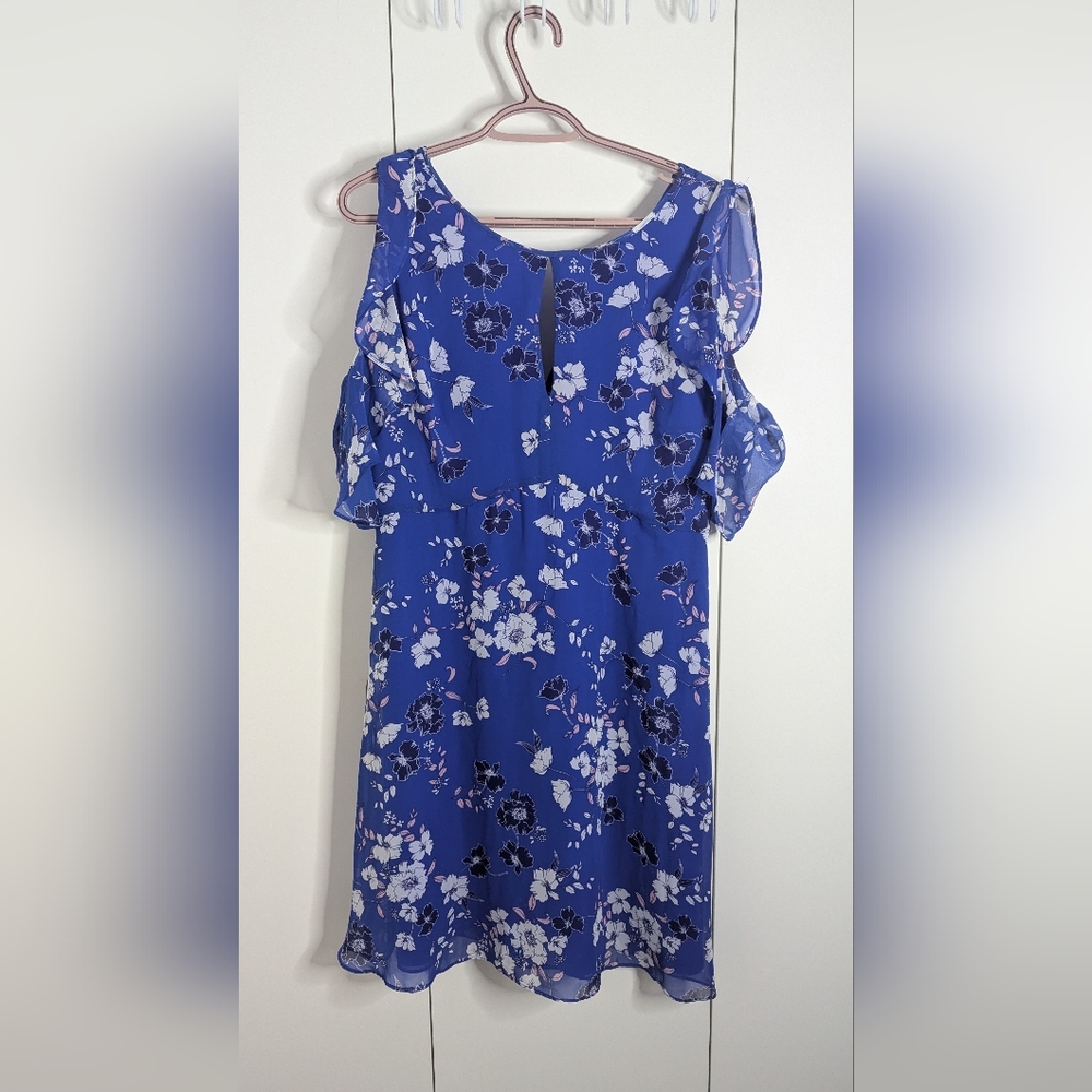 Floral 2/$32 Kensie Blue Floral Cold Shoulder Knee Length Dress Boho Size 12